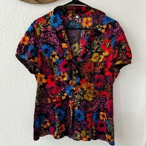 Spense Multicolor Floral Button Front Blouse XL